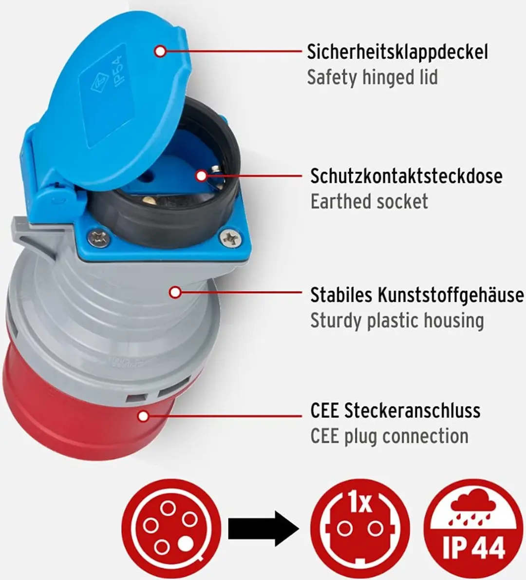 Brennenstuhl CEE-adapter 400V/16A naar 230V/16A - Grijs