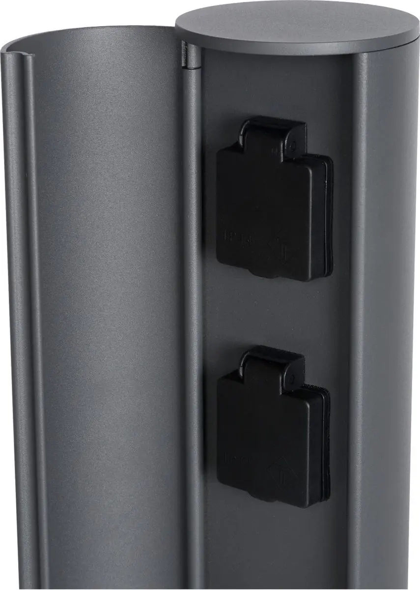 Lucide Powerpoint Buitenstopcontact Zuil Antraciet - 2x Type F - IP44