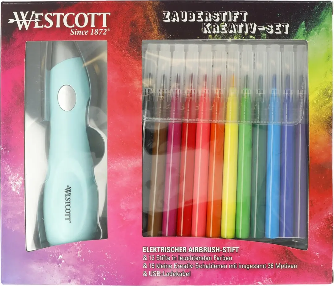Westcott AC-E16800 Elektrische Airbrushset - 12 Stiften 36 Sjablonen