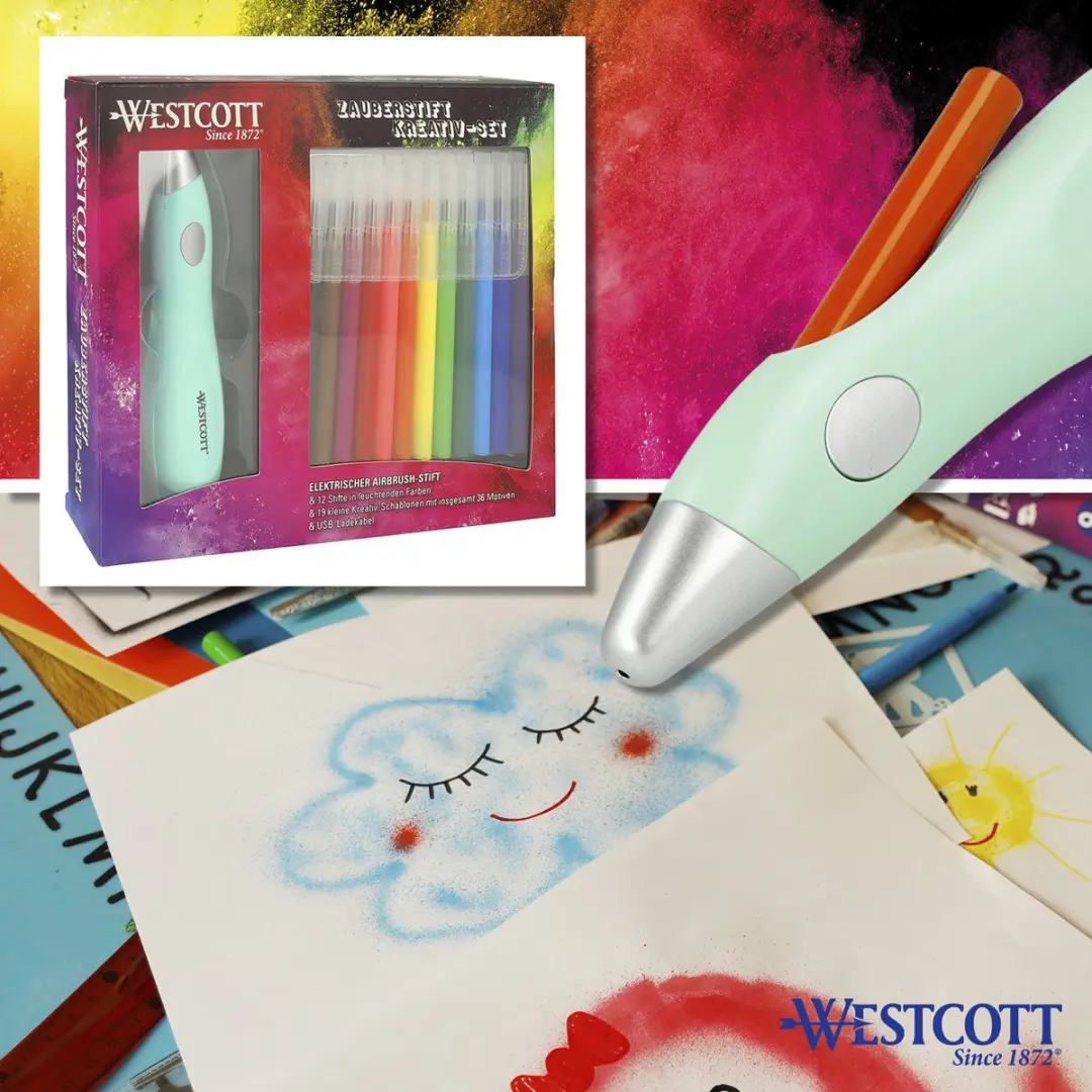 Westcott AC-E16800 Elektrische Airbrushset - 12 Stiften 36 Sjablonen
