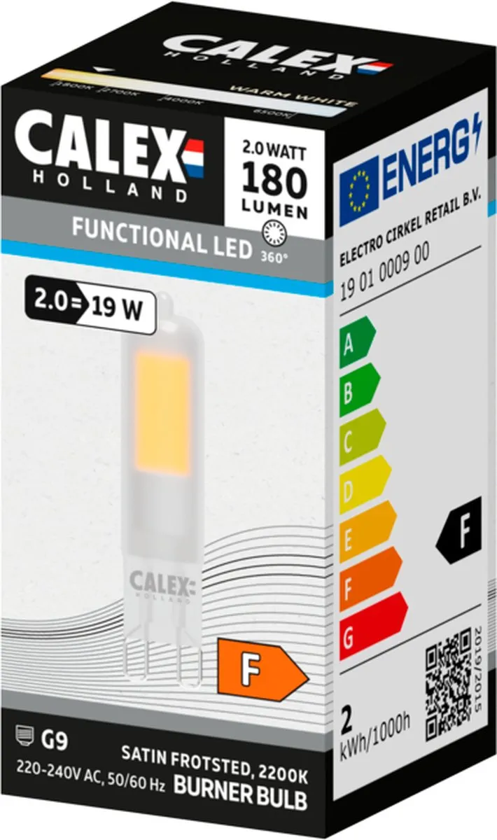 Calex Lichtbron G COB Mat - 2200K Warm Wit - Ø1.5cm