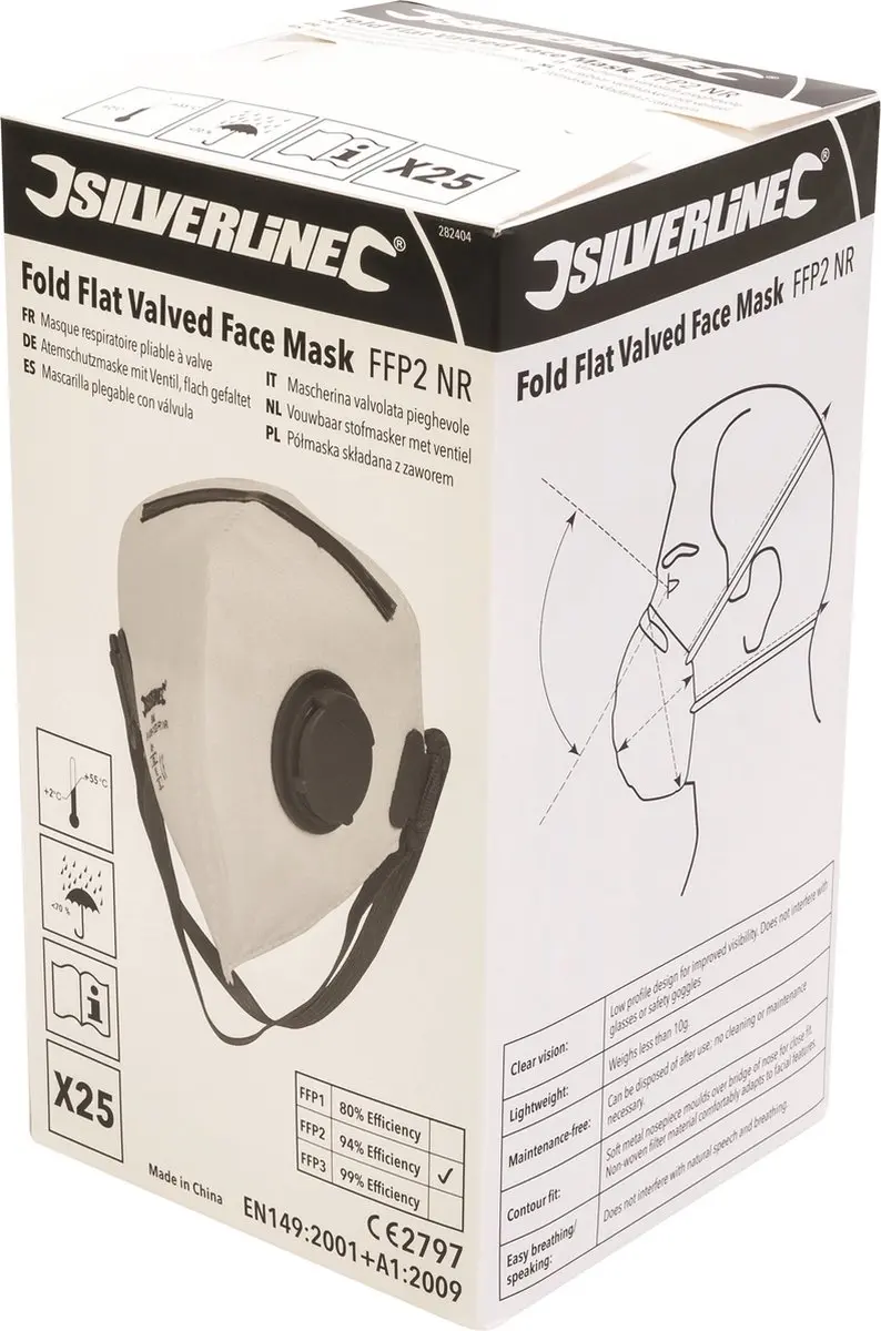 Silverline FFP2 Stofmasker met Ventiel - 25 Stuks