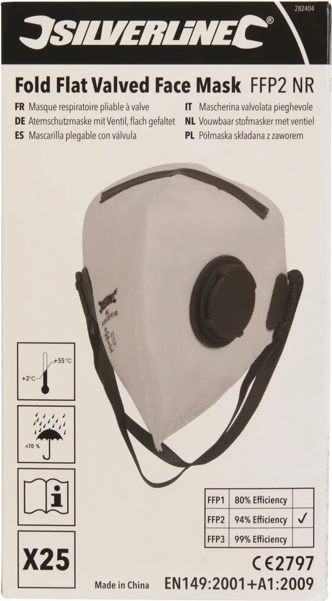 Silverline FFP2 Stofmasker met Ventiel - 25 Stuks
