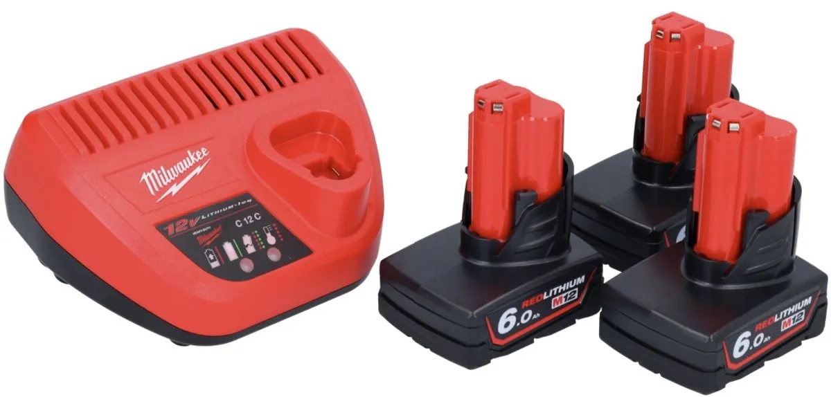 Milwaukee M12 NRG-603 Starterset - 3x 6,0Ah Accu + C12 C Oplader