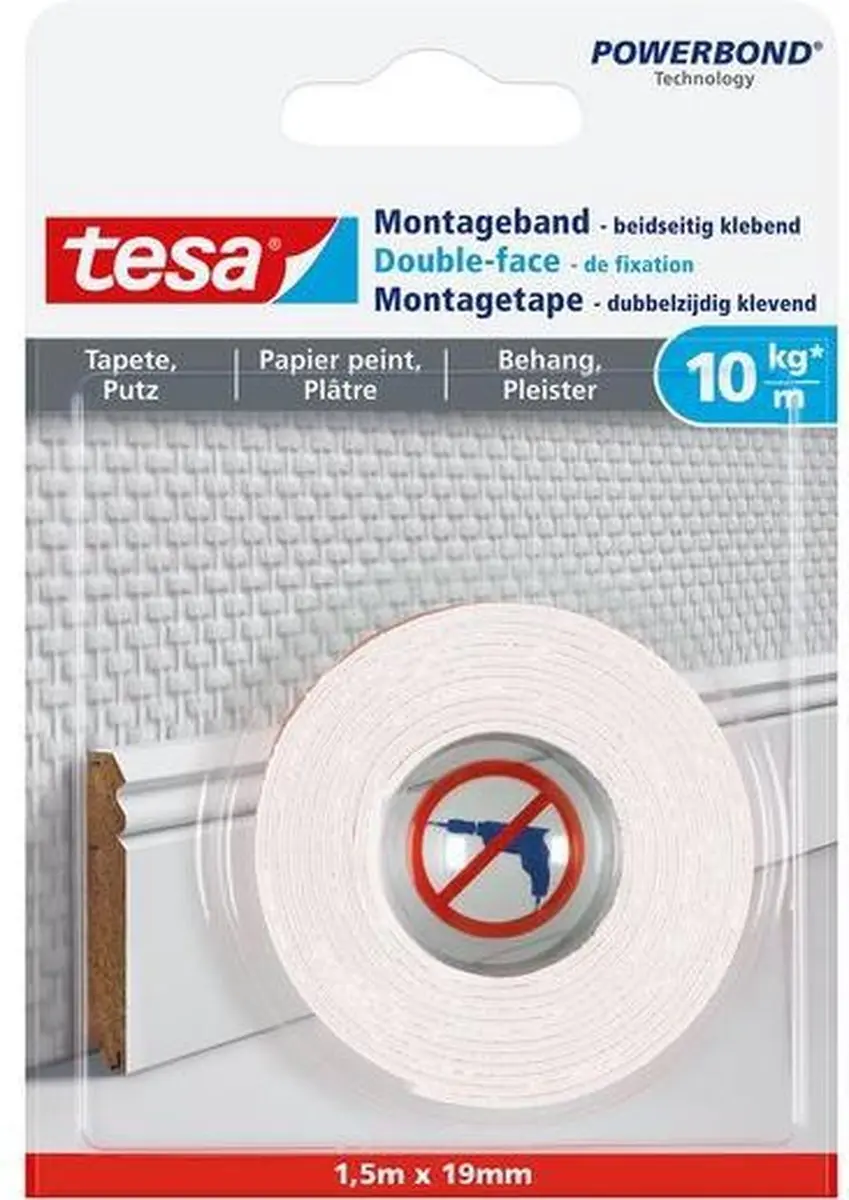 Tesa Powerbond Montagetape 19mm x 1.5m - Wit