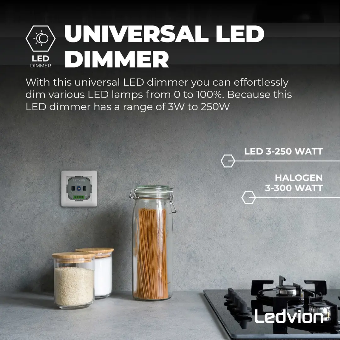 LEDVION LED Dimmer 3-250W - Universeel Wit - afbeelding 6 van 6
