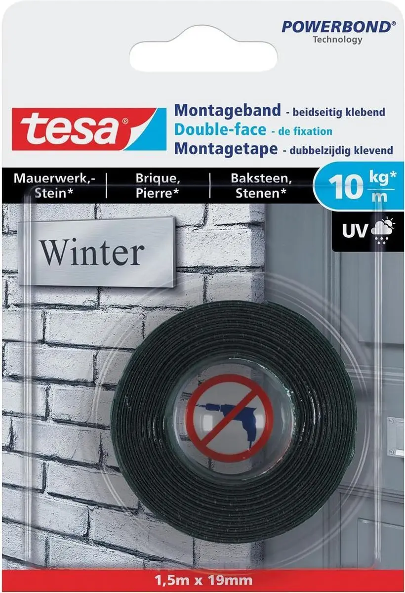 Tesa Powerbond Montagetape 1,5m - Zwart