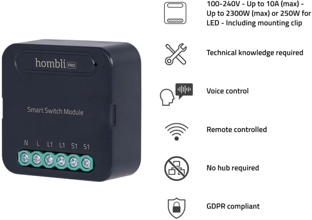 Hombli Smart Switch Module Duo - 2300W - Zwart