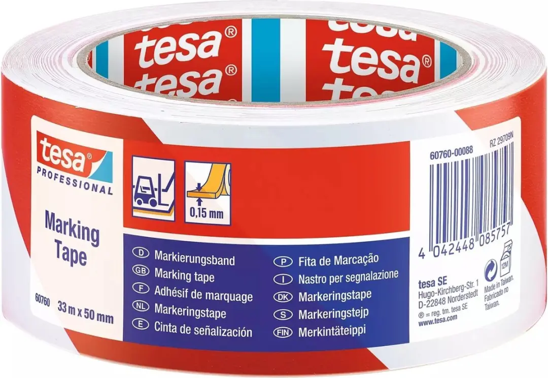 Tesa 60760-00088-15 Vloermarkeringstape 33m x 50mm - Rood/wit