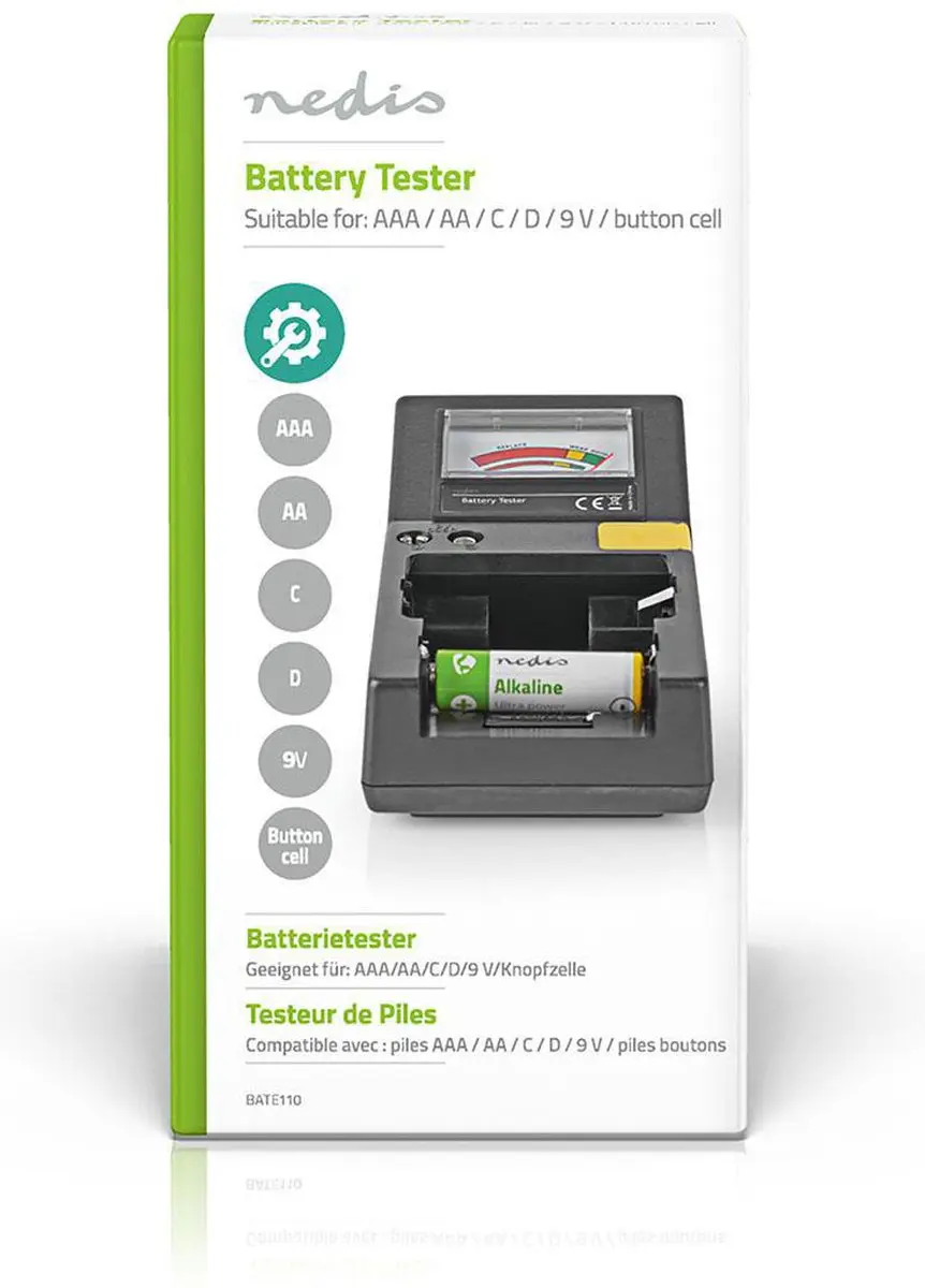 Nedis BATE110 Batterijtester - 9V AA/AAA/Button Cell/C/D - Zwart - afbeelding 6 van 6