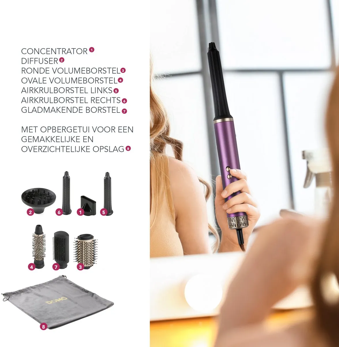 Domo DO54782HS 7-in-1 Airstyler - Paars/Goud