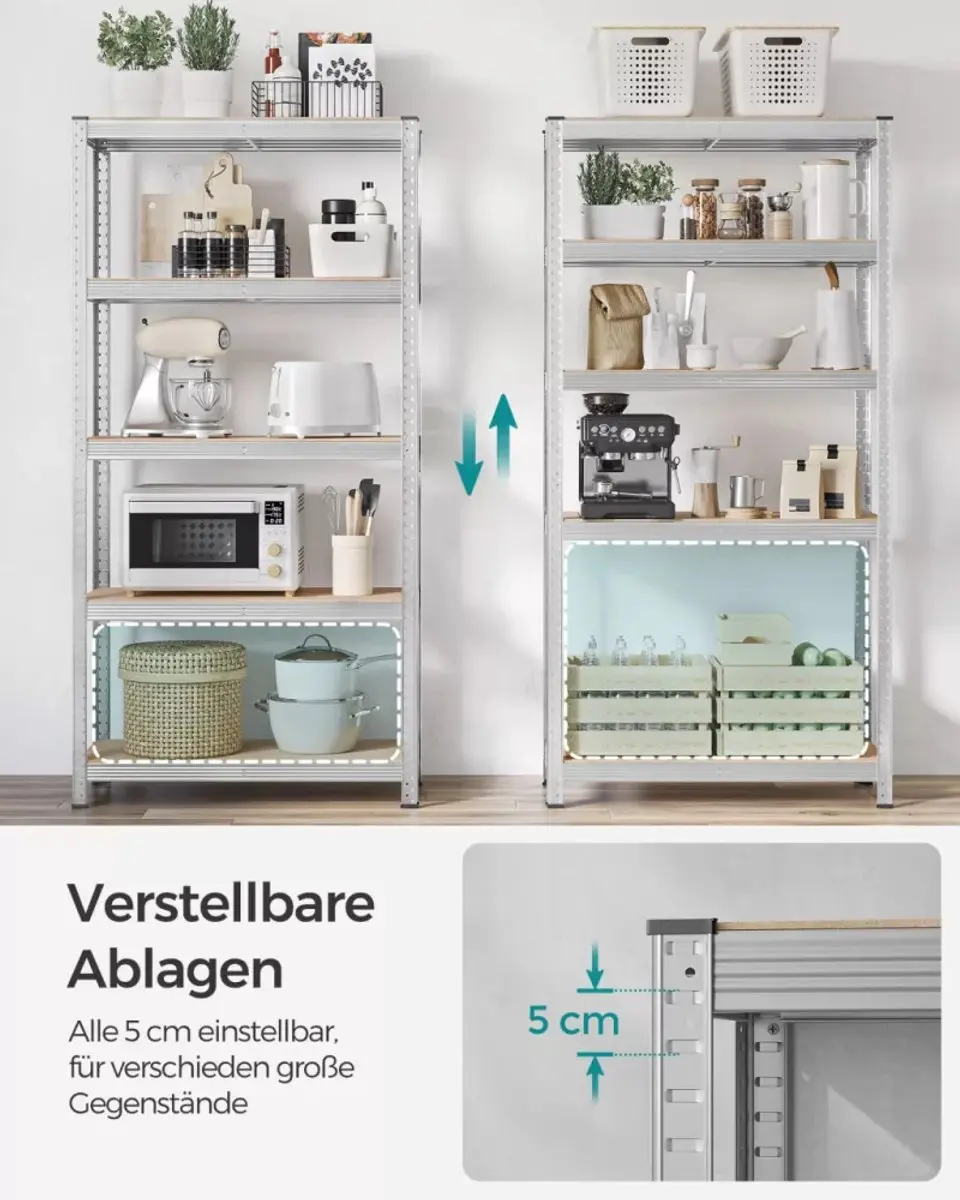 Songmics 5-laags Stellingkast GLR040E03 - 875 kg - 40x90x180cm - Zilver - afbeelding 3 van 6