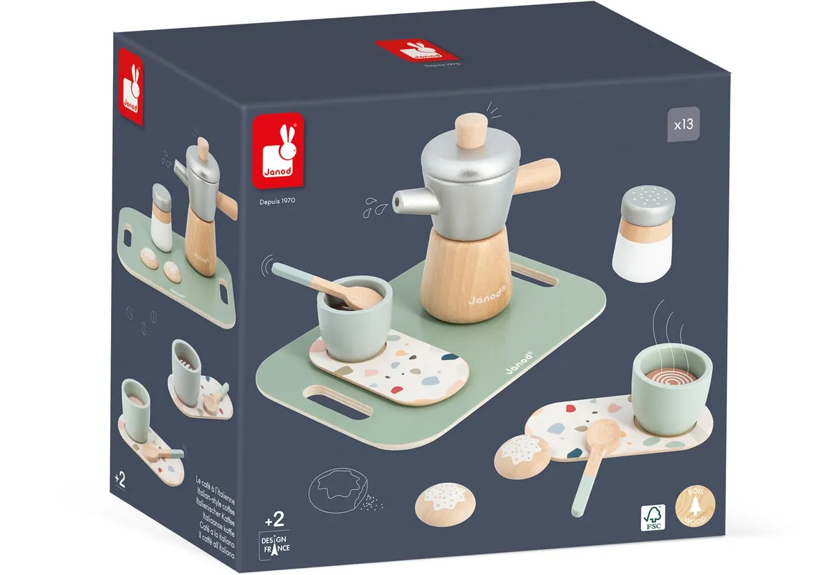 Janod In De Keuken Italiaanse Koffiemaker - 13-delige Houten Speelset - Multikleur