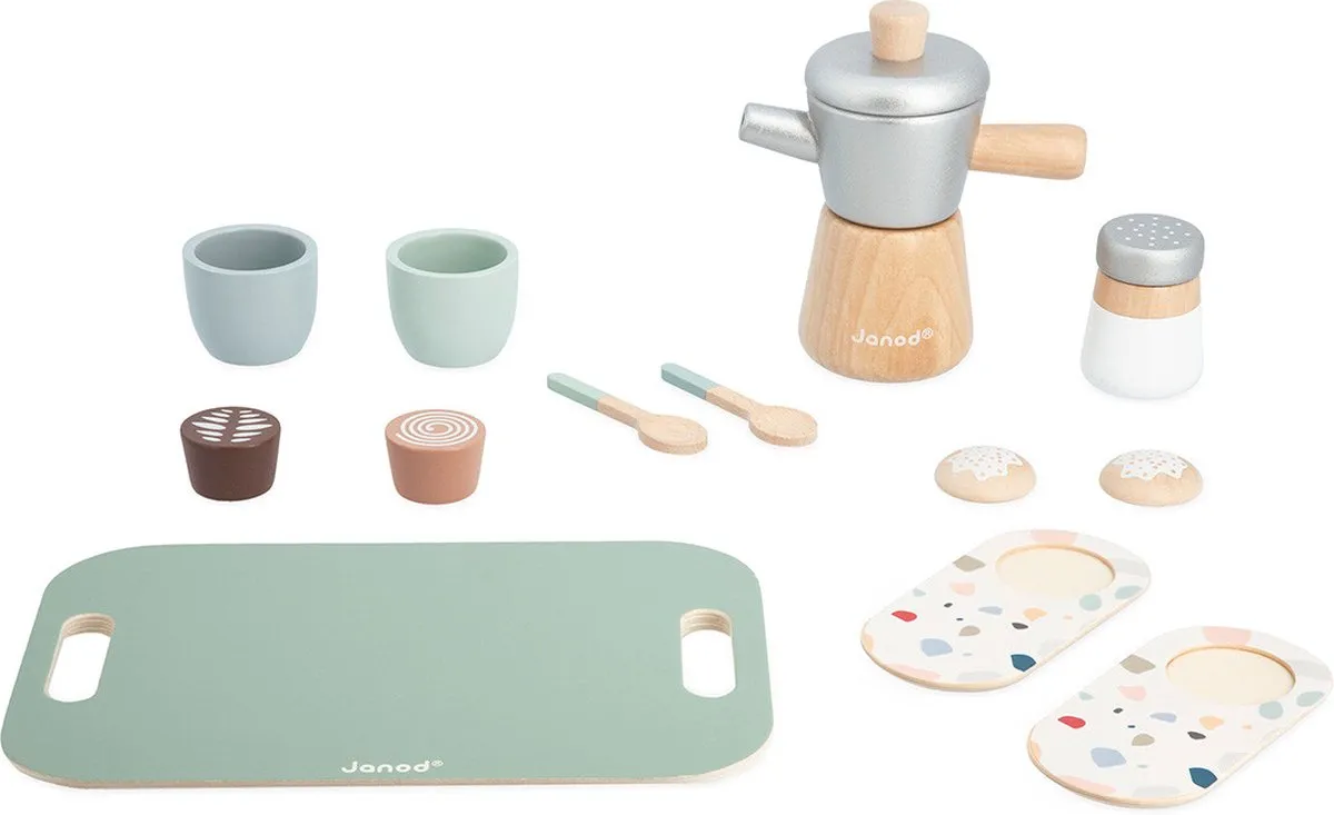 Janod In De Keuken Italiaanse Koffiemaker - 13-delige Houten Speelset - Multikleur