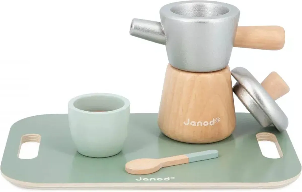 Janod In De Keuken Italiaanse Koffiemaker - 13-delige Houten Speelset - Multikleur