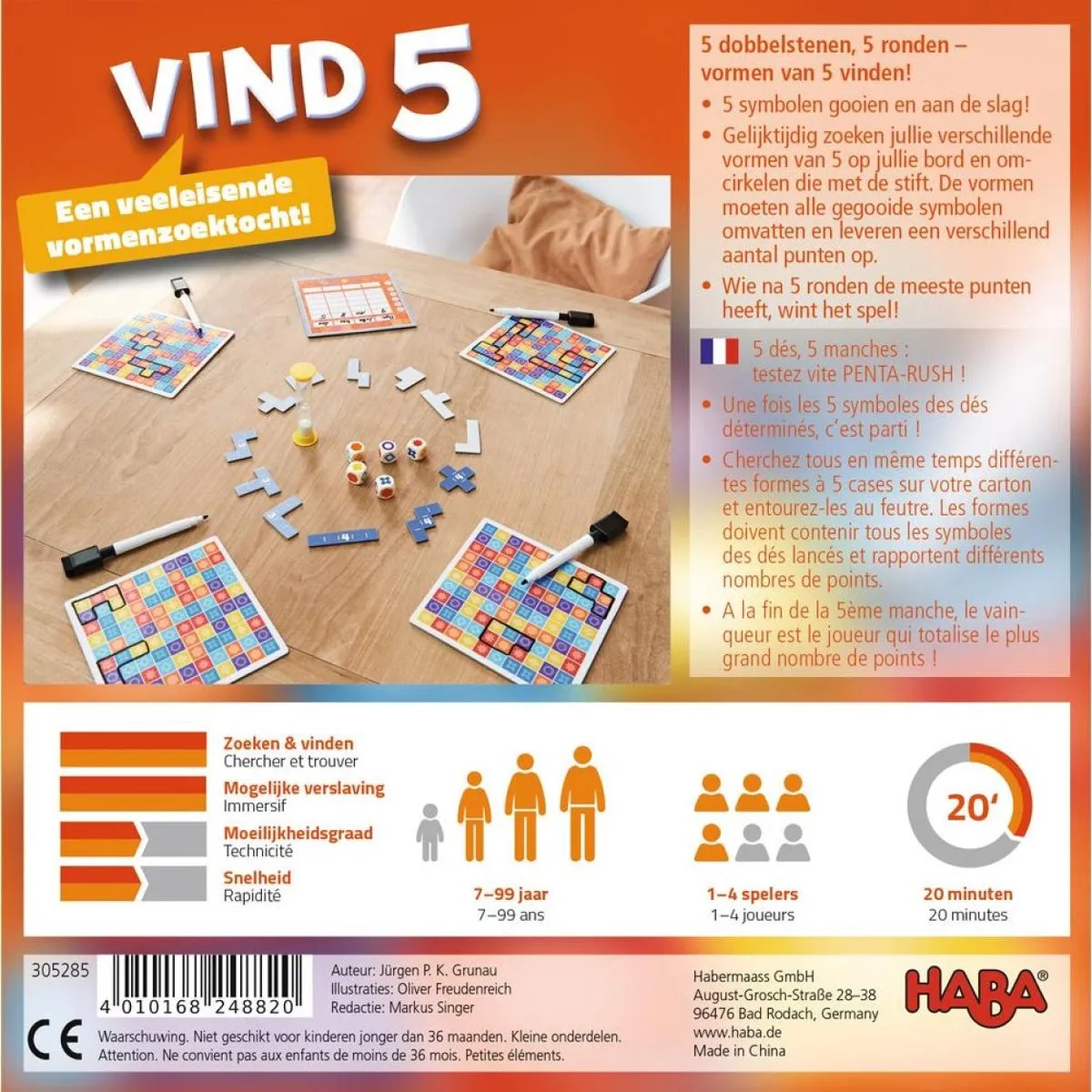 HABA Vind Vijf! 401016 - Spel - 2-4 Spelers - Meerdere kleuren
