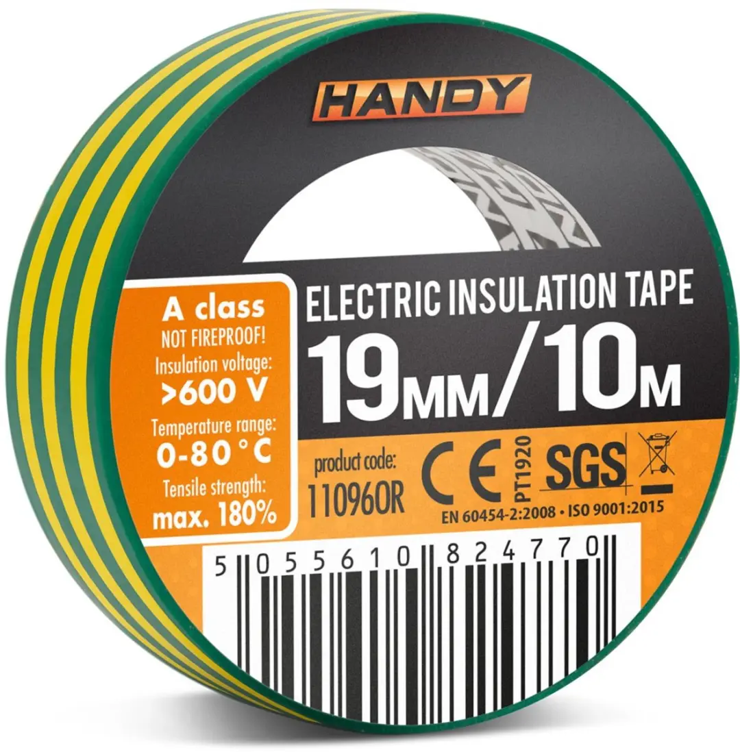 Handy Isolatietape Groen/Geel 10x10m 19mm - 10 Rollen