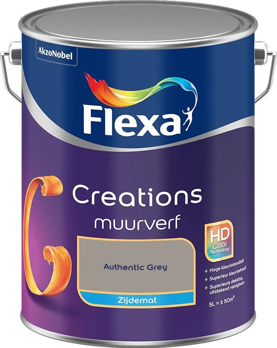 Flexa Creations Muurverf Zijdemat Authentic Grey 5L