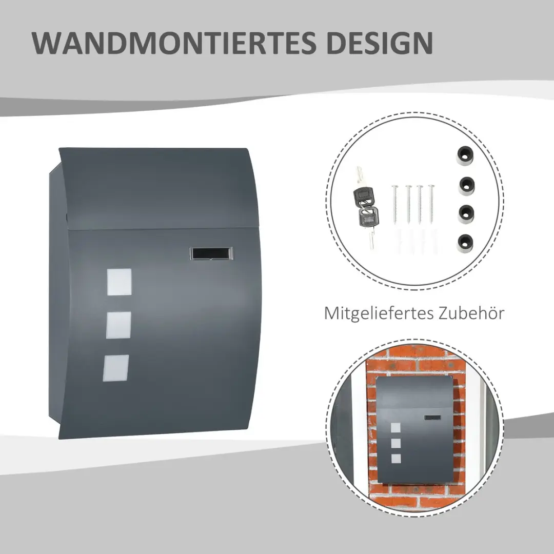 Homcom Brievenbus Donkergrijs 32x10x45cm