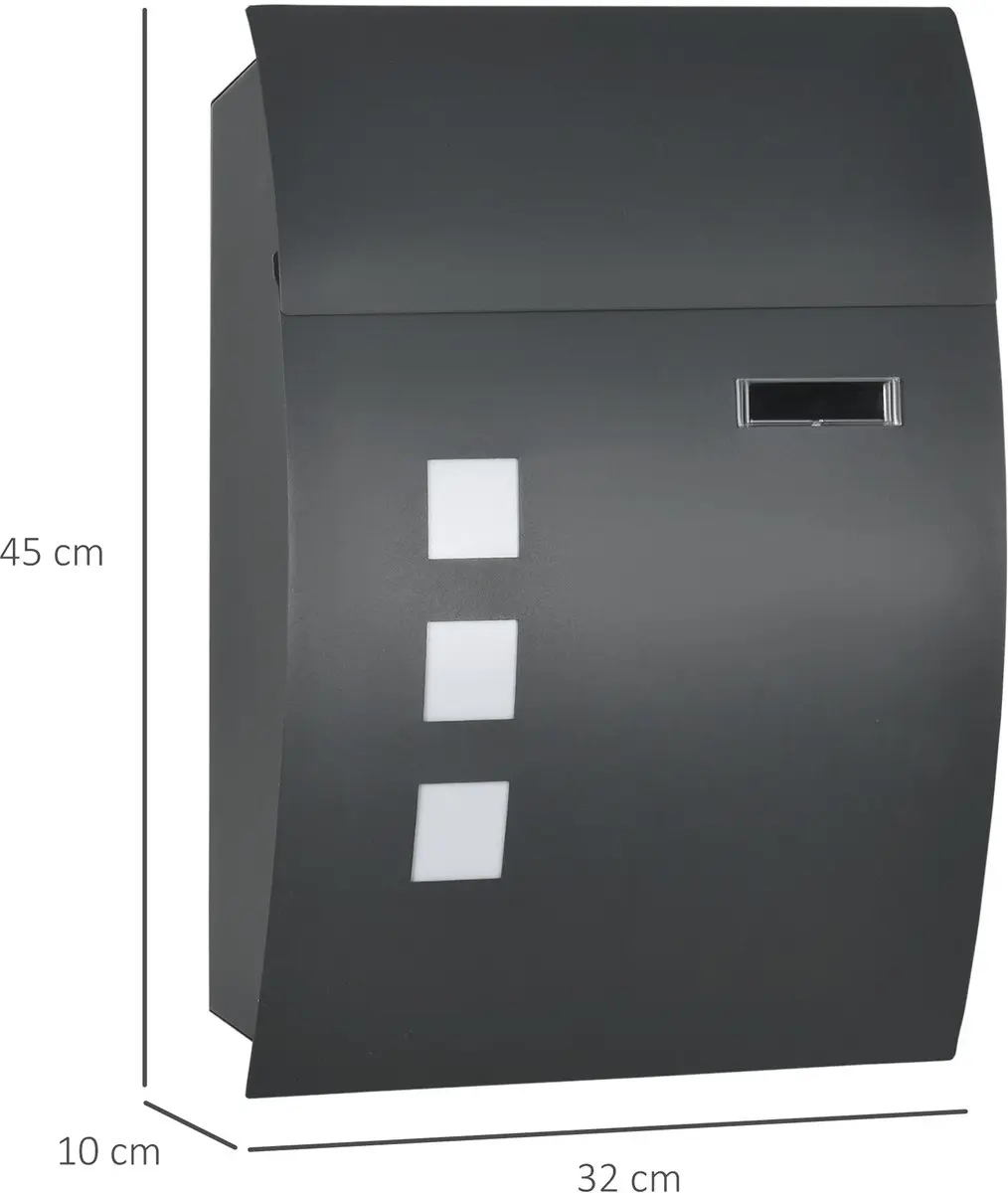 Homcom Brievenbus Donkergrijs 32x10x45cm