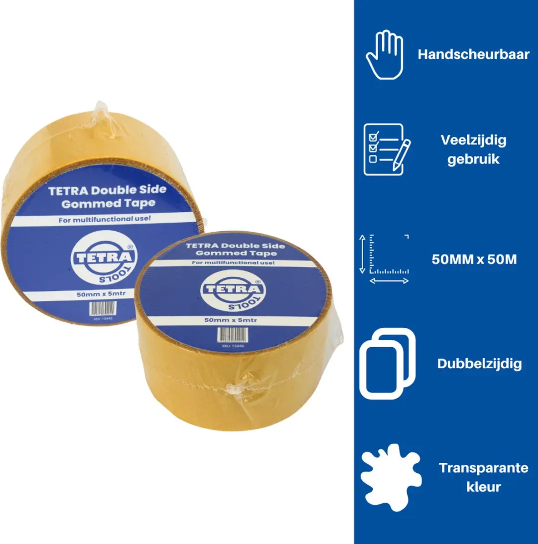 TETRA Tools Tapijttape Dubbelzijdig 50mm x 5m - Transparant