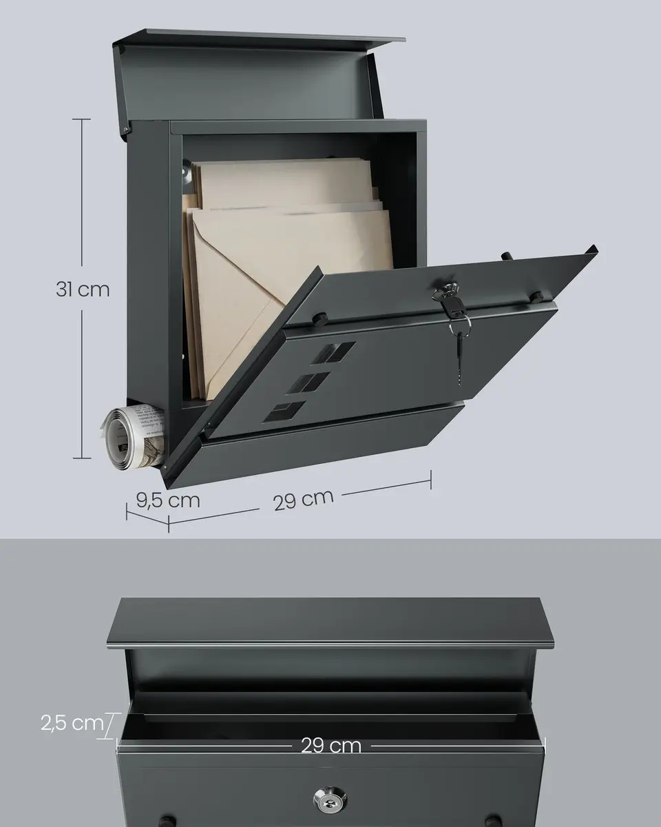 Songmics Brievenbus met venster - Zwart
