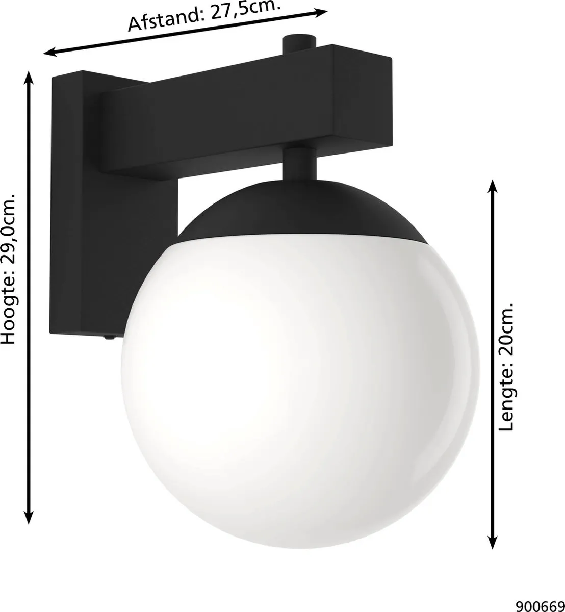 Eglo Bufalata Wandlamp E27 - 29cm - Zwart/Wit - afbeelding 6 van 6