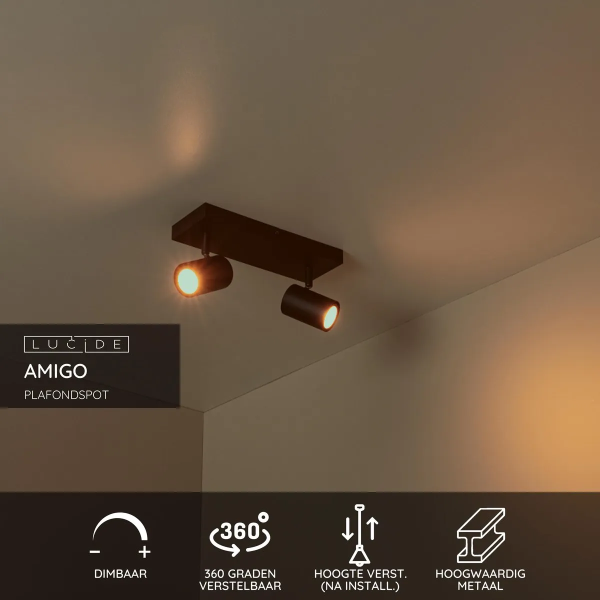 Lucide Amigo Plafondspot 2xGU10 - Zwart