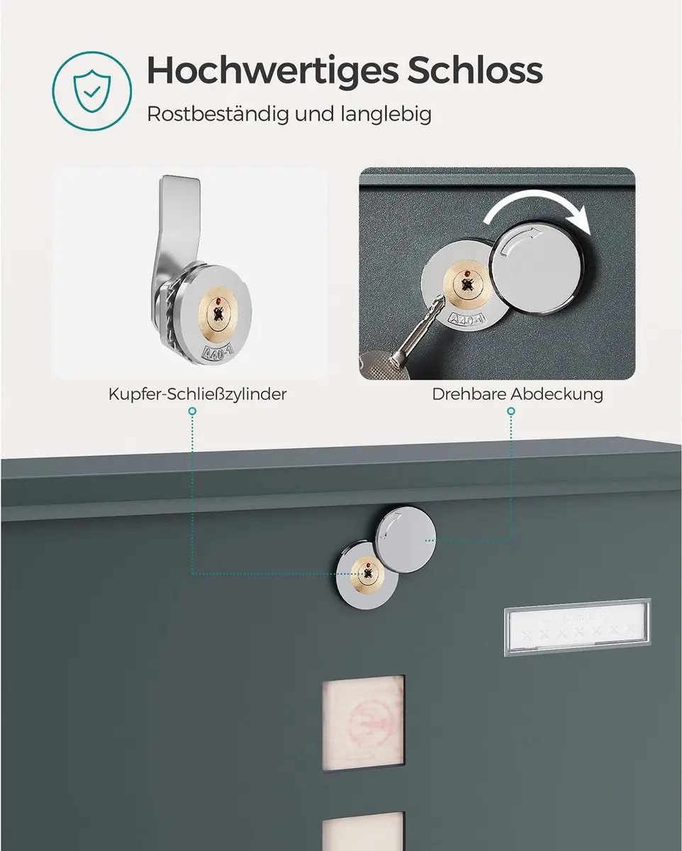 Songmics Wandbrievenbuis - Koperen cilinder - Grijs/Antraciet