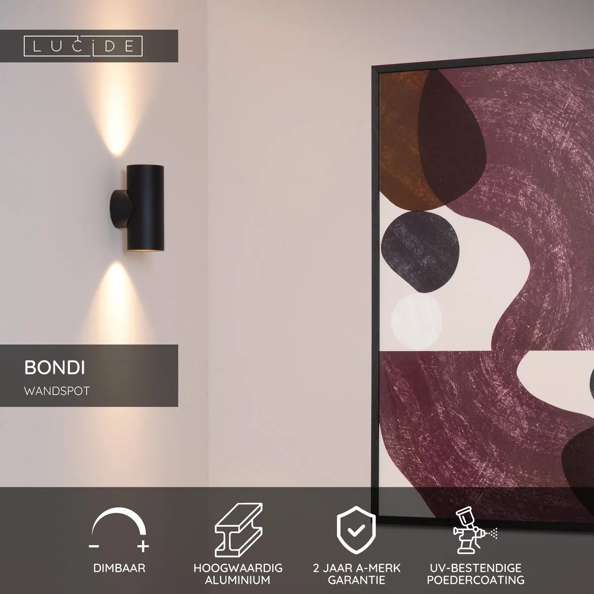 Lucide BONDI Wandspot 2xGU10 - Zwart