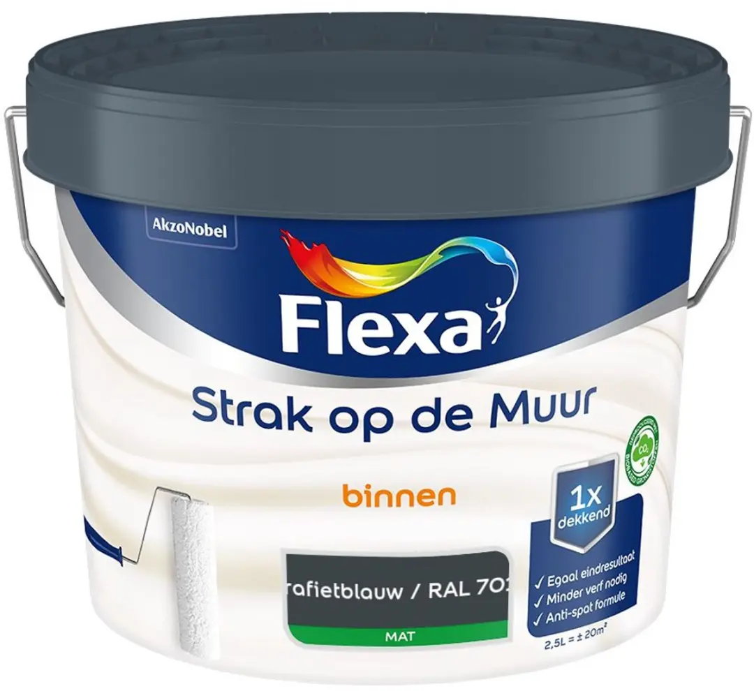 Flexa Strak Op De Muur Binnen Mat Grafietblauw 2,5L