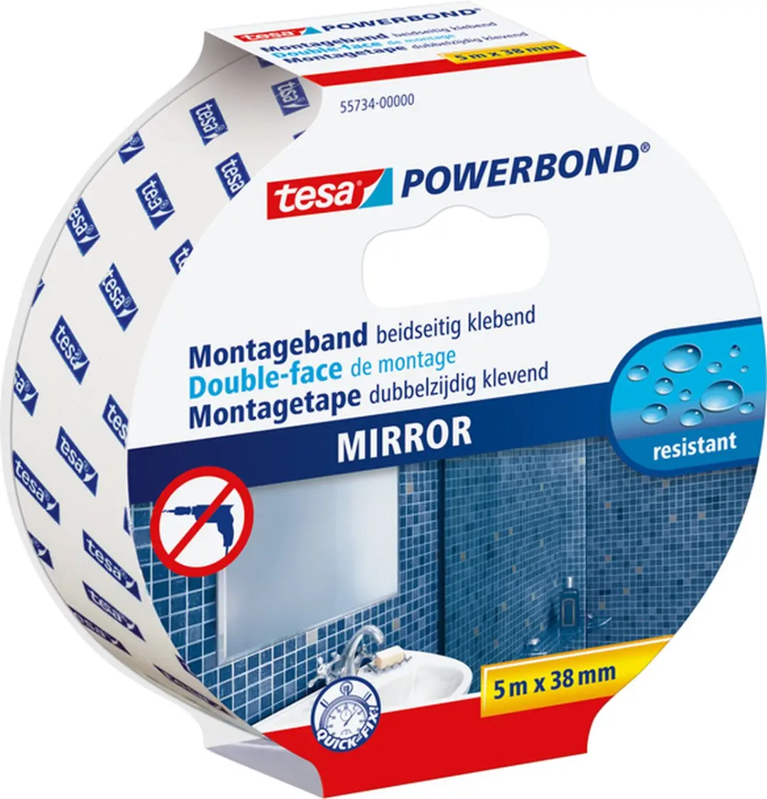 Tesa Powerbond Mirror Dubbelzijdige Montagetape 5m x 38mm - Transparant