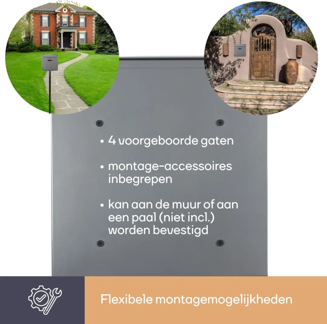 Perel Monaco Wandbriefkast Silbergrau - Edelstahl 36,8x36,5cm