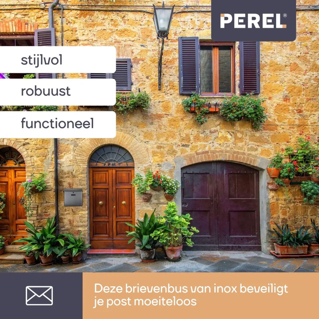 Perel Monaco Wandbriefkast Silbergrau - Edelstahl 36,8x36,5cm
