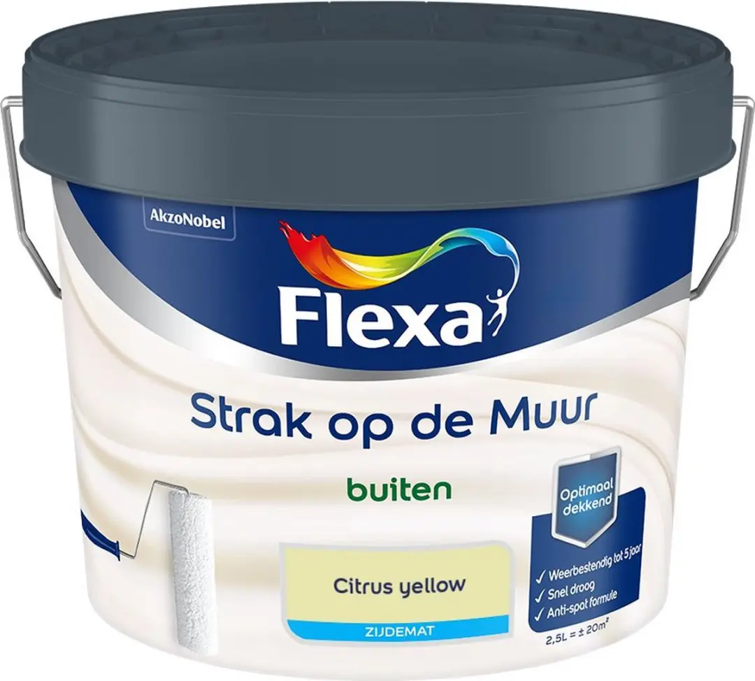 Flexa Strak Op De Muur Buiten Zijdemat Citrus Yellow Mengverf 2,5L