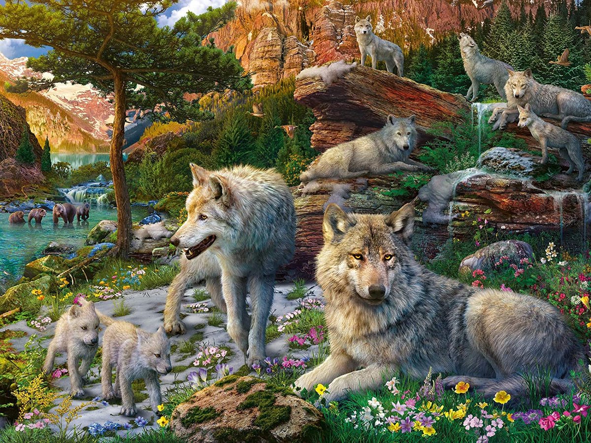 Puzzel Ravensburger Wolves in Spring