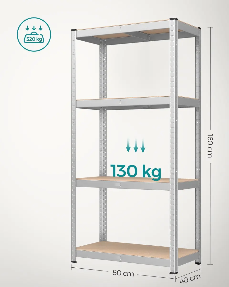 Songmics Stellingkast Opbergrek - 520 kg - Zilver - afbeelding 2 van 6