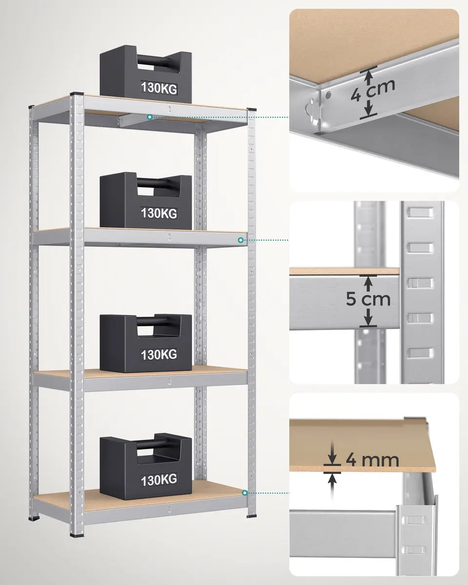 Songmics Stellingkast Opbergrek - 520 kg - Zilver - afbeelding 6 van 6