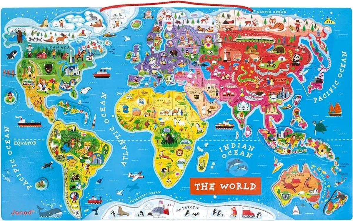 Janod Magneetbord Wereld - 92 Magneten - Vanaf 7 jaar