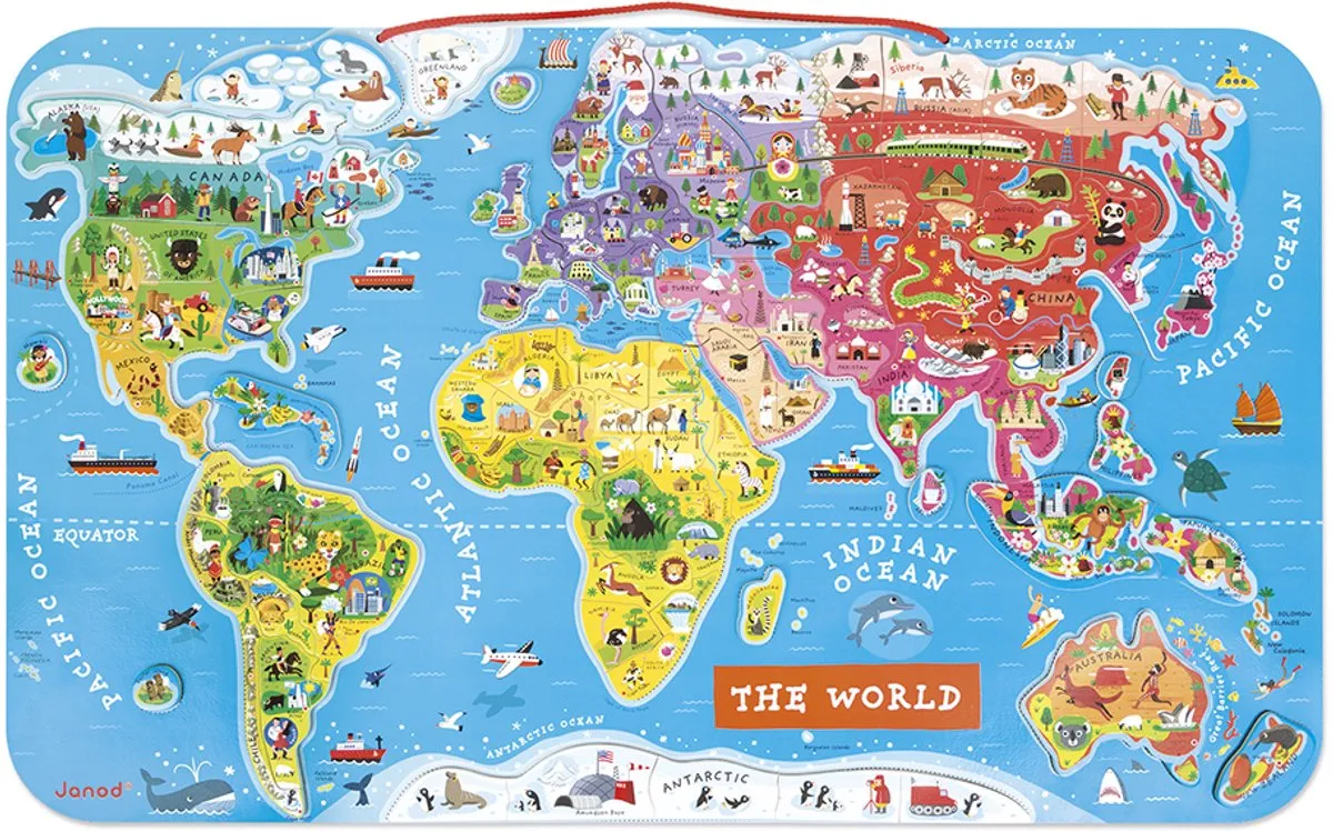 Janod Magneetbord Wereld - 92 Magneten - Vanaf 7 jaar