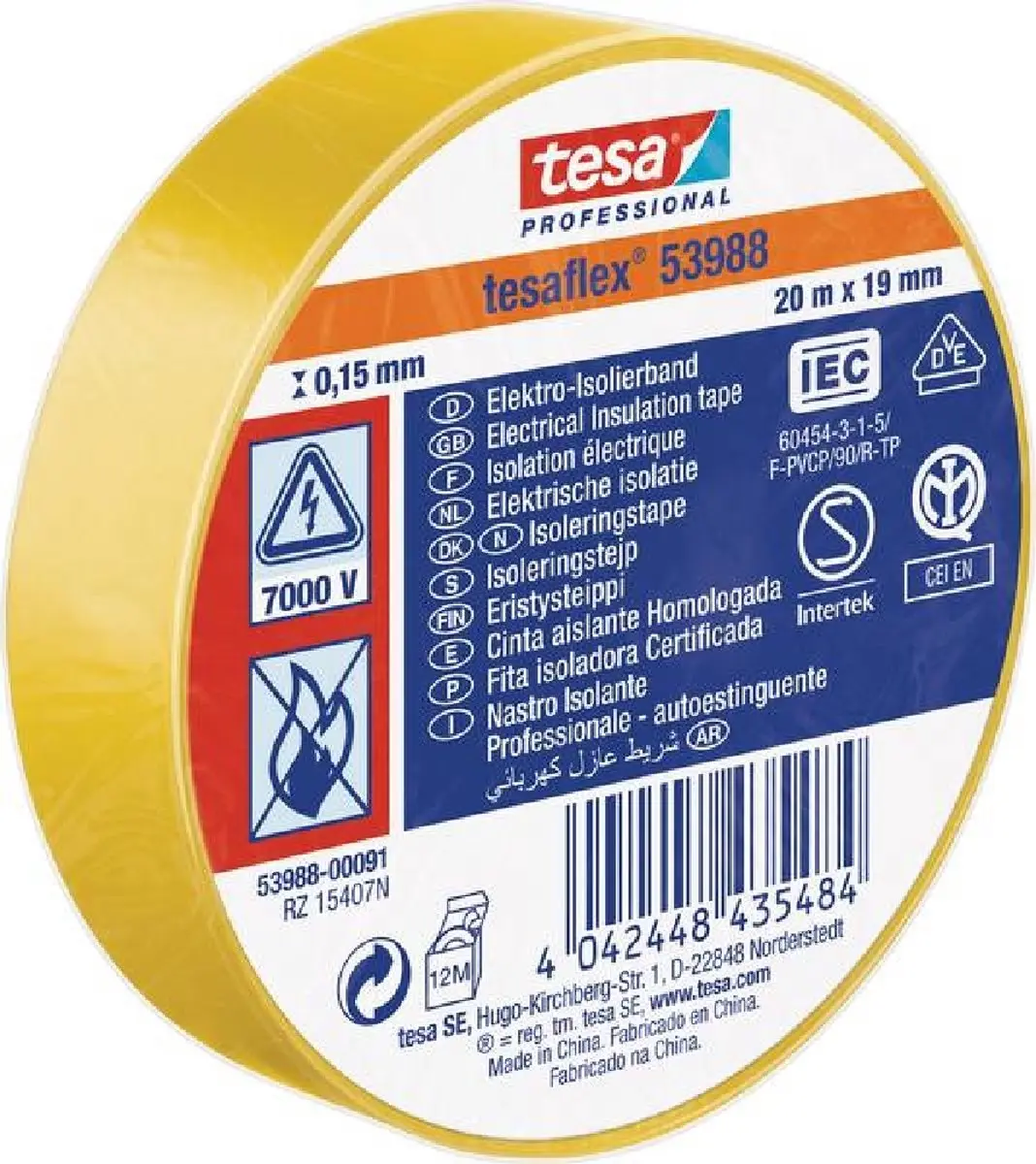 Tesa Isolatietape 53988 19mm - 20m - Geel