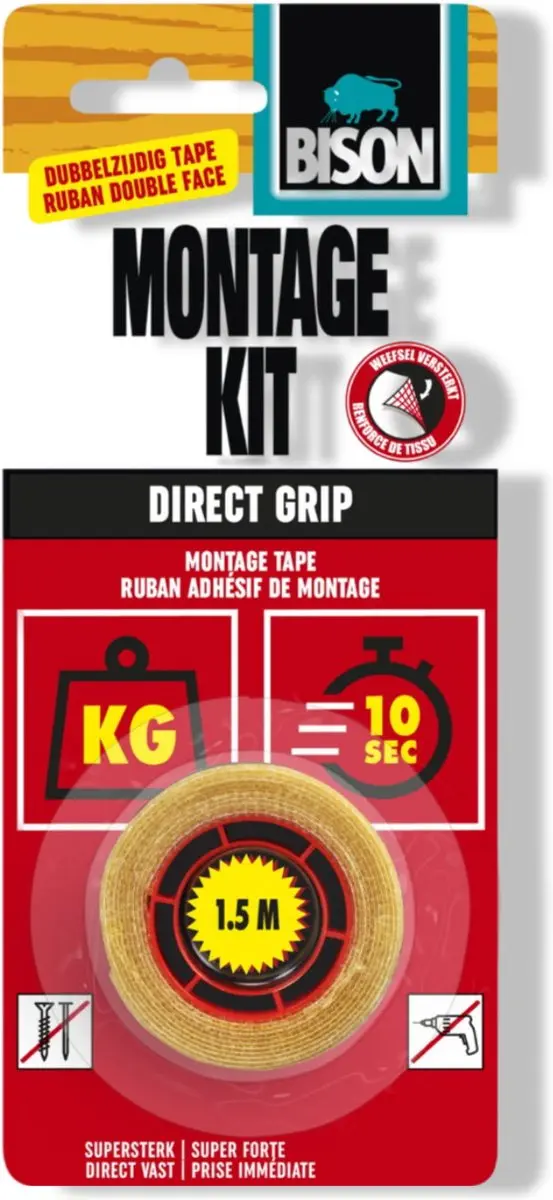Bison Montagekit Direct Grip Tape 19mm x 1.5m - Transparant