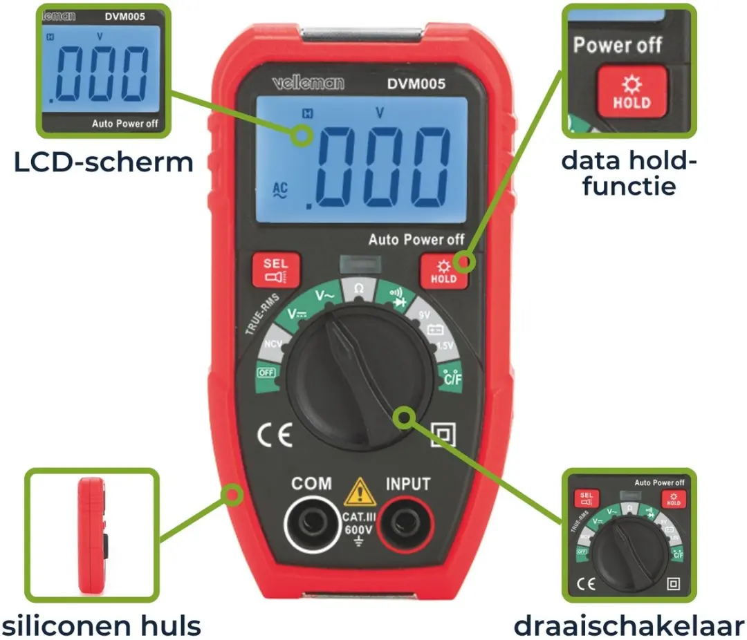 Velleman DVM005 Digitale Multimeter - Rood/Zwart