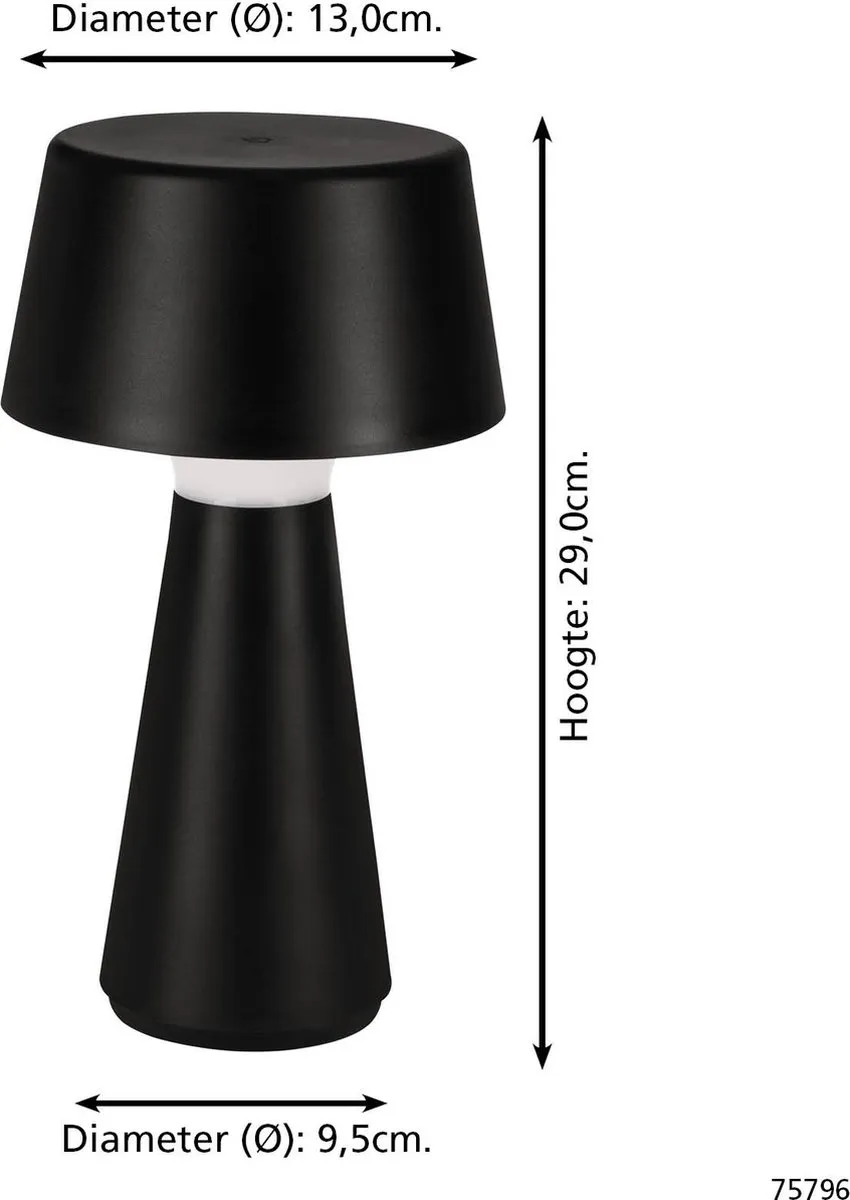 Eglo Scorrano Oplaadbare Tafellamp - 2234K - Zwart - afbeelding 6 van 6