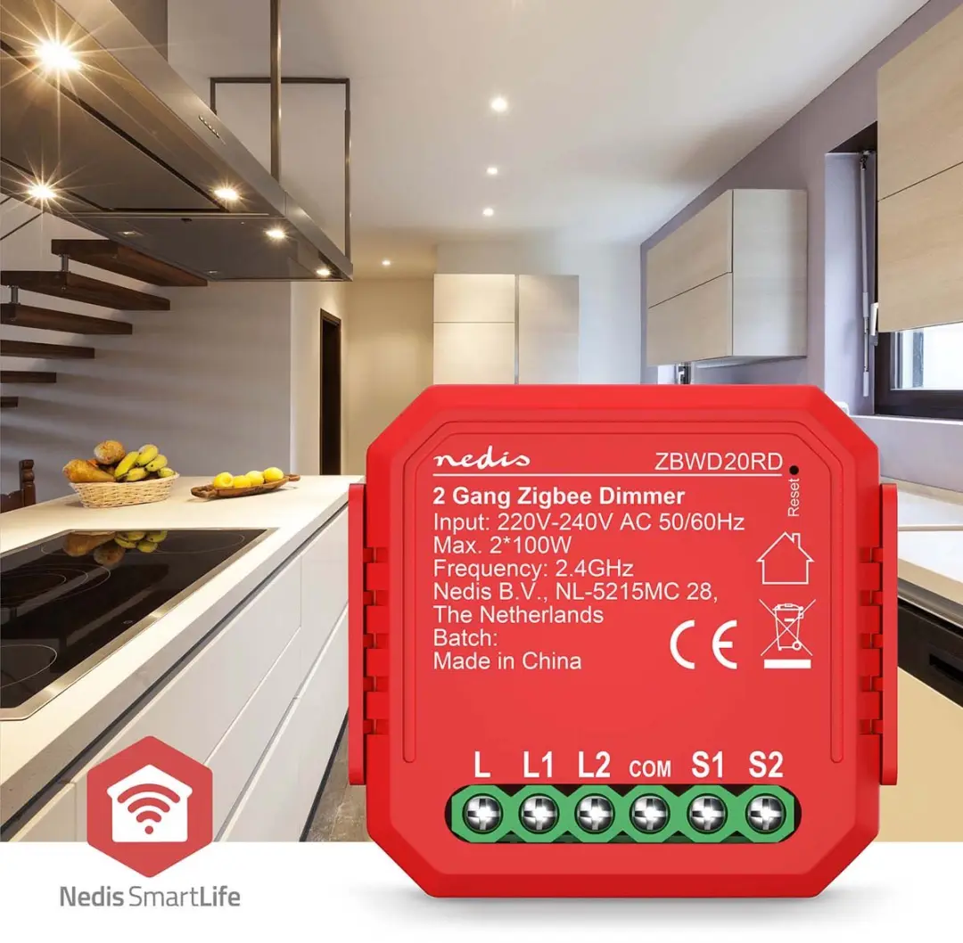 Nedis SmartLife ZBWD20RD Dubbele Triac Dimmer 2x100W - Rood