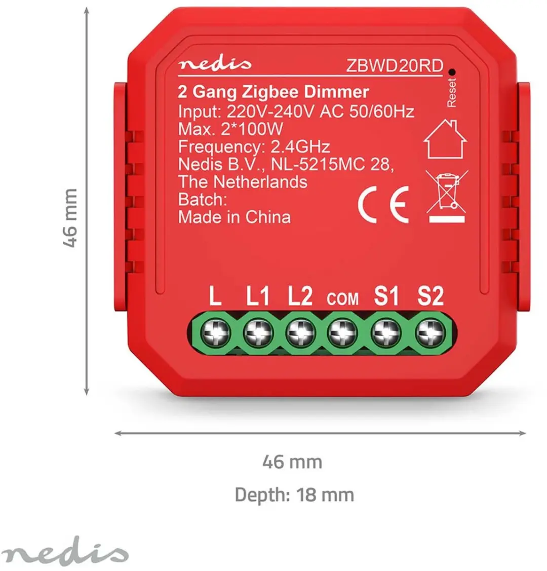 Nedis SmartLife ZBWD20RD Dubbele Triac Dimmer 2x100W - Rood