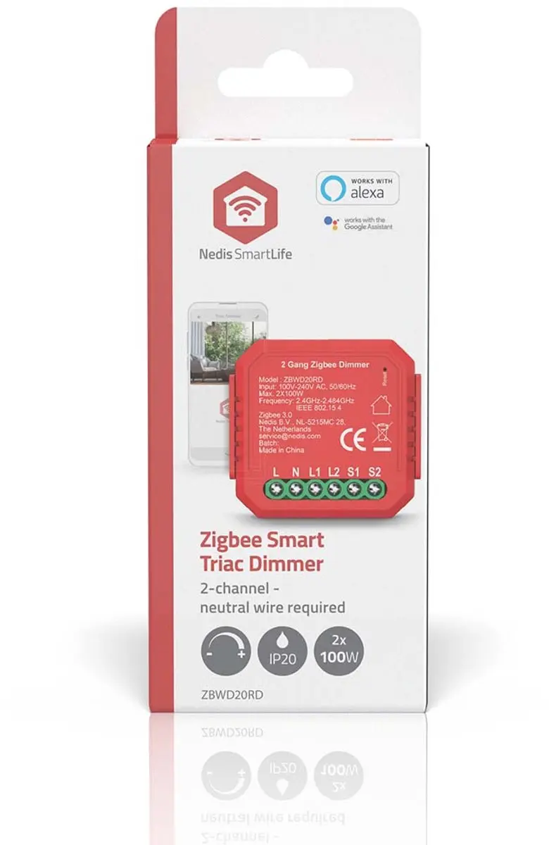 Nedis SmartLife ZBWD20RD Dubbele Triac Dimmer 2x100W - Rood