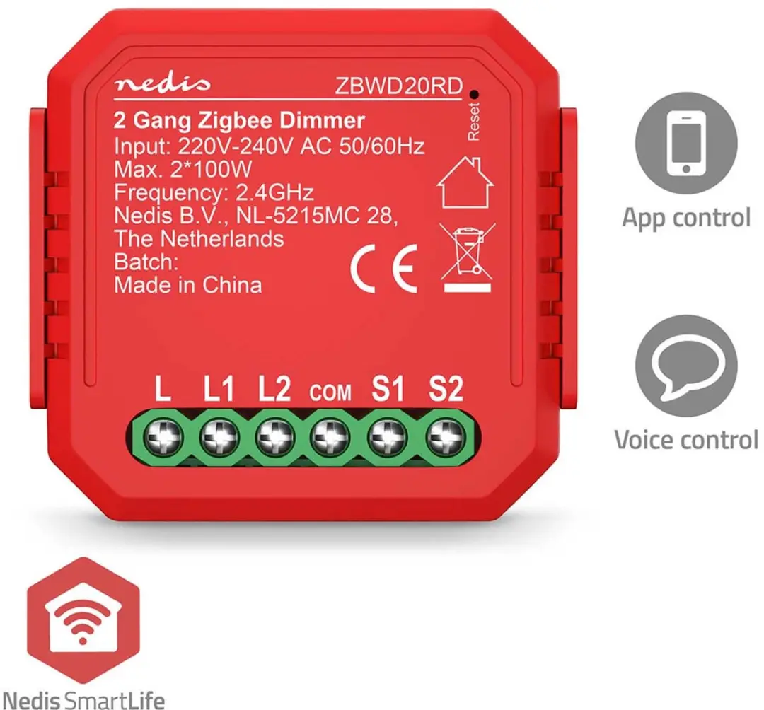 Nedis SmartLife ZBWD20RD Dubbele Triac Dimmer 2x100W