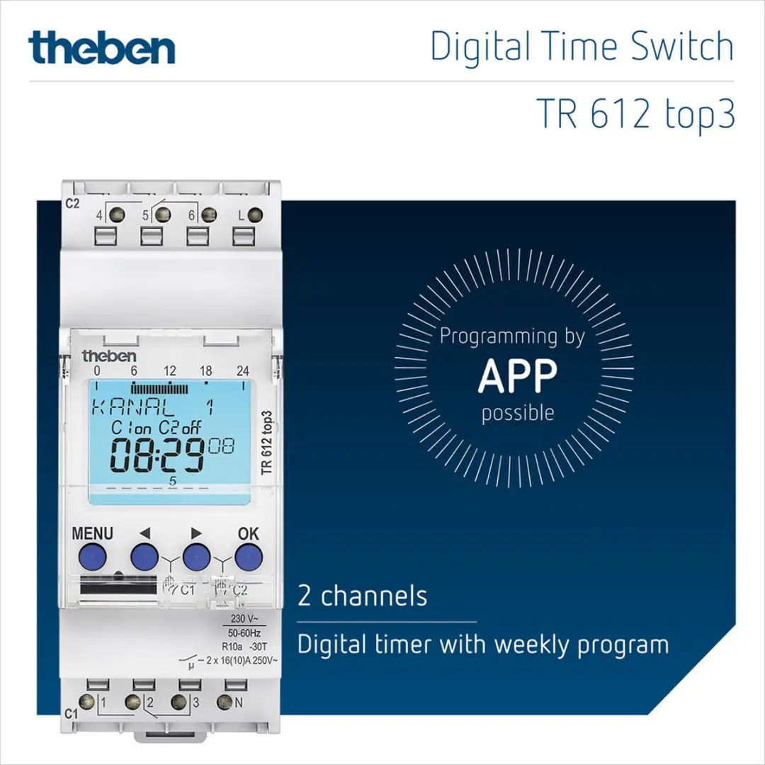 Theben TR 612 Digitale 2-Kanaals Timer - 600W - Wit