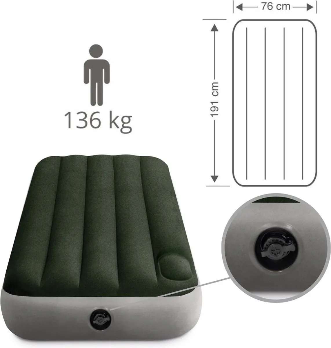 Intex Downy Luchtbed 1 Persoons 191x76x25cm - Groen